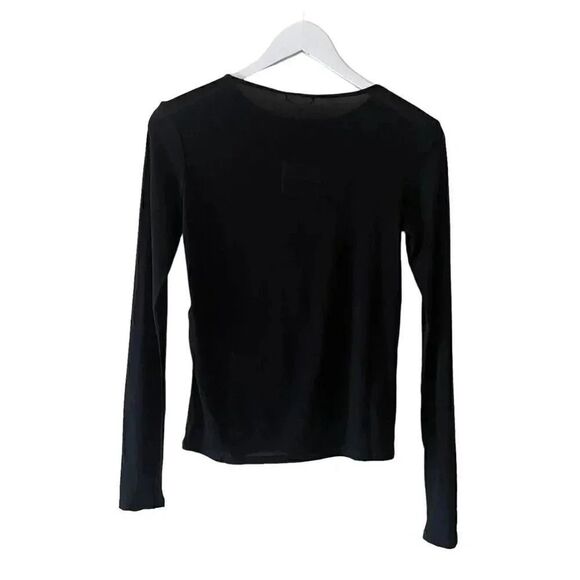 Zara Black Crewneck Silk Long Sleeves Women’s Essential Blouse SZ M #1697 - Picture 4 of 14